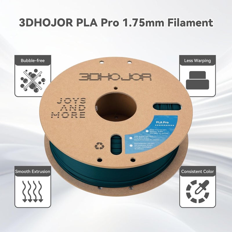3DHoJor خيوط PLA Pro (PLA+) بقطر 1.75 مم، خيوط طابعة ثلاثية الأبعاد، بكرة كرتونية، دقة أبعاد +/- 0.03 مم - أخضر، 1 كجم - Image 2